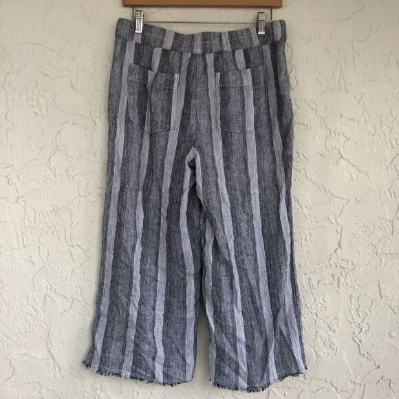 CASLON Linen Stripe Crop Pants Belted Waist Fringe Hem Beachy Small Petite - Picture 5 of 9